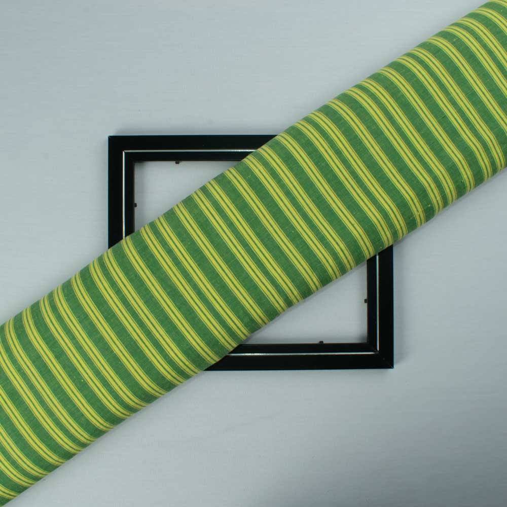 Stripe Green Yellow Khadi Cotton 155 GSM Handwoven Fabric