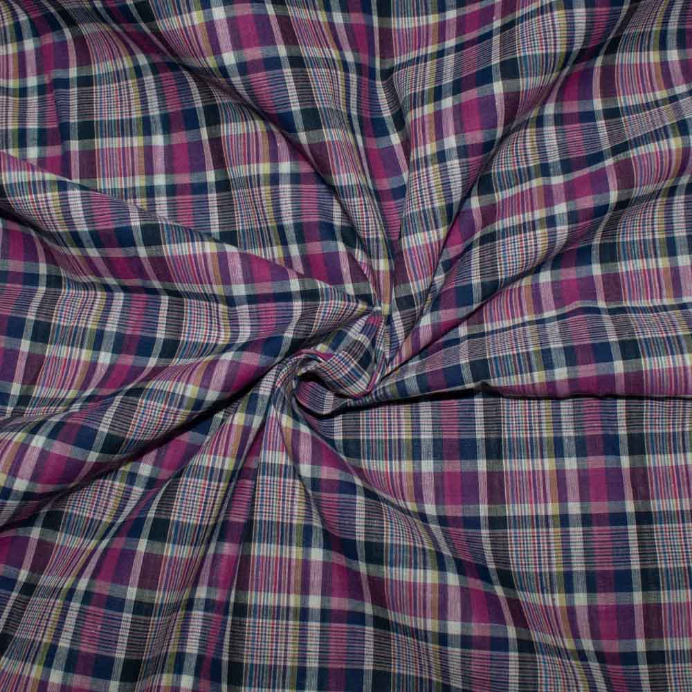 Check Multicolor Pure Cotton 60 GSM Handwoven Fabric 637