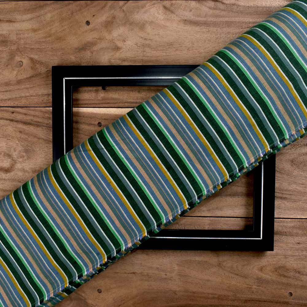 Stripe Green Pure Cotton 100 GSM Handwoven Fabric 217