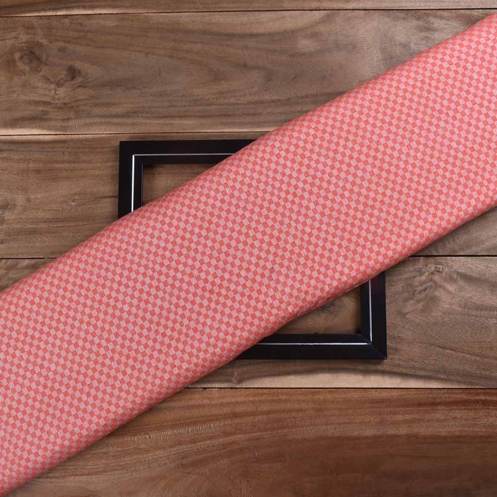 Check White Orange & Red Twill Pure Cotton 100 GSM Handwoven Fabric