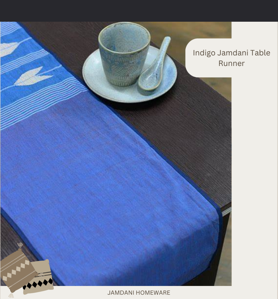 Indigo Jamdani Table Runner
