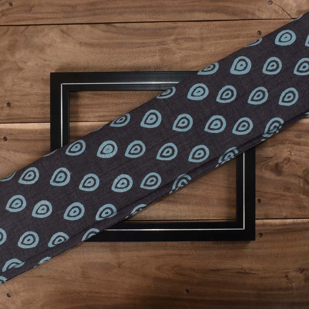 Teardrop Blue Black Discharge Block Printed Pure Cotton 88 GSM Handwoven Fabric