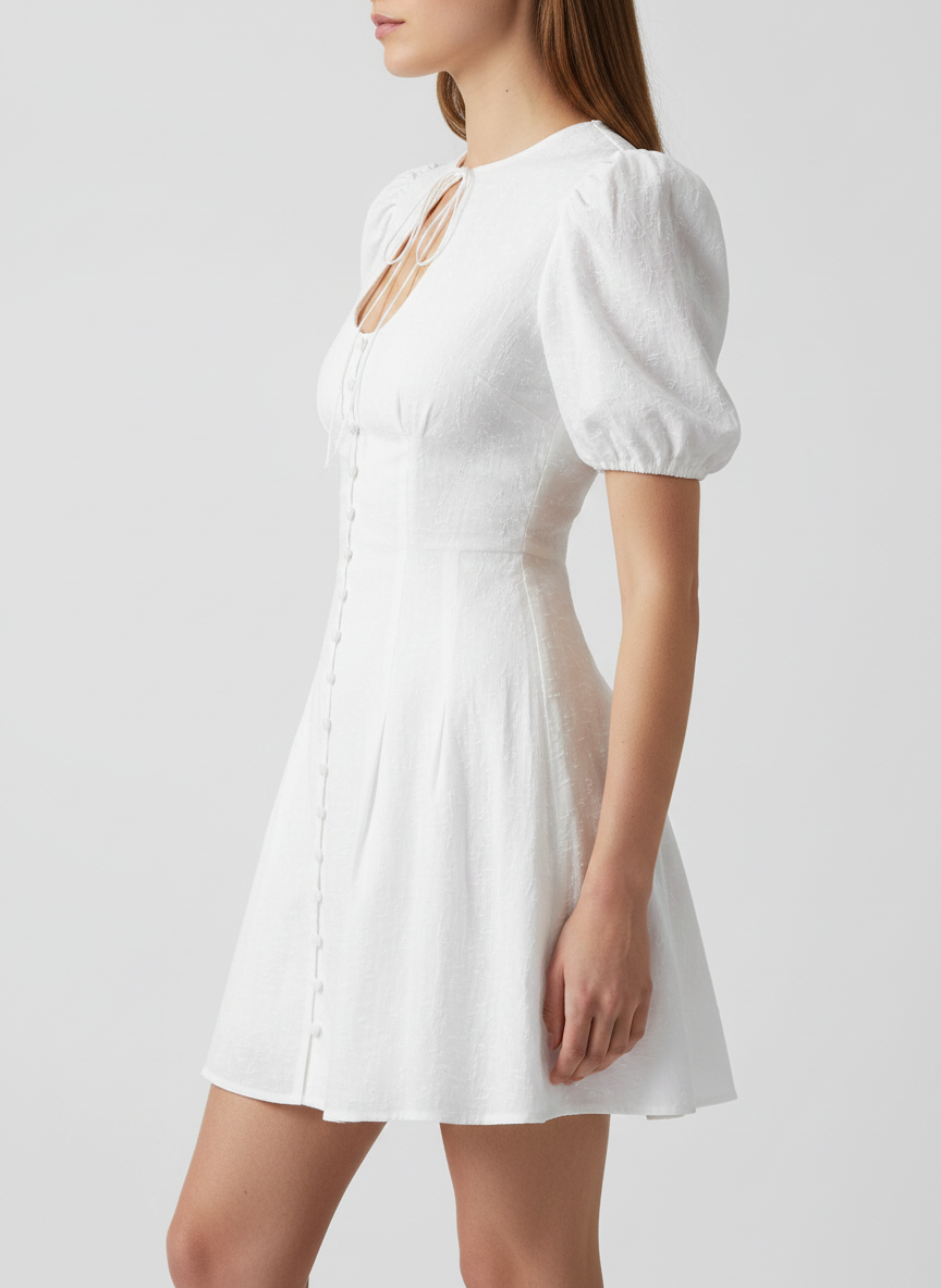 Neck Tie with Cutout Short Loop Button Dress