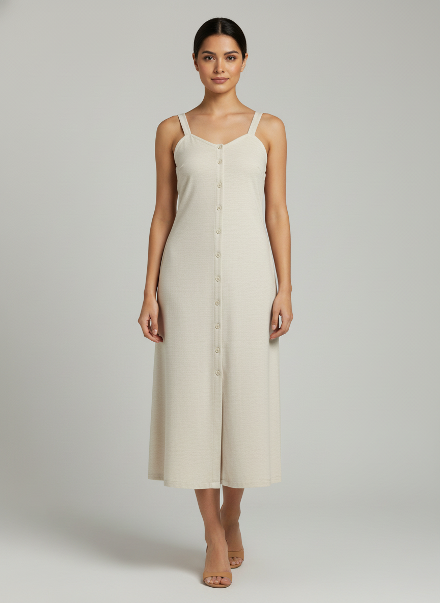 Three Forth Front Opening Dress-Continuous Center Placket