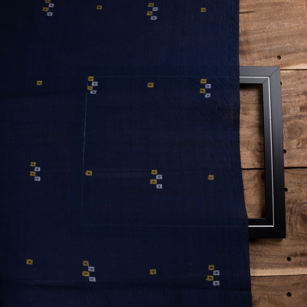 GEOMETRIC NAVY JAMDANI PURE COTTON 56 GSM HANDWOVEN FABRIC