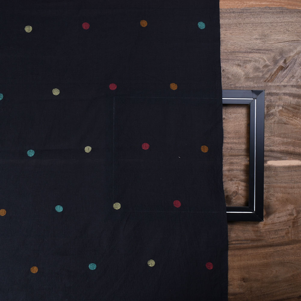BLACK GEOMETRIC JAMDANI PURE COTTON 53 GSM HANDWOVEN FABRIC