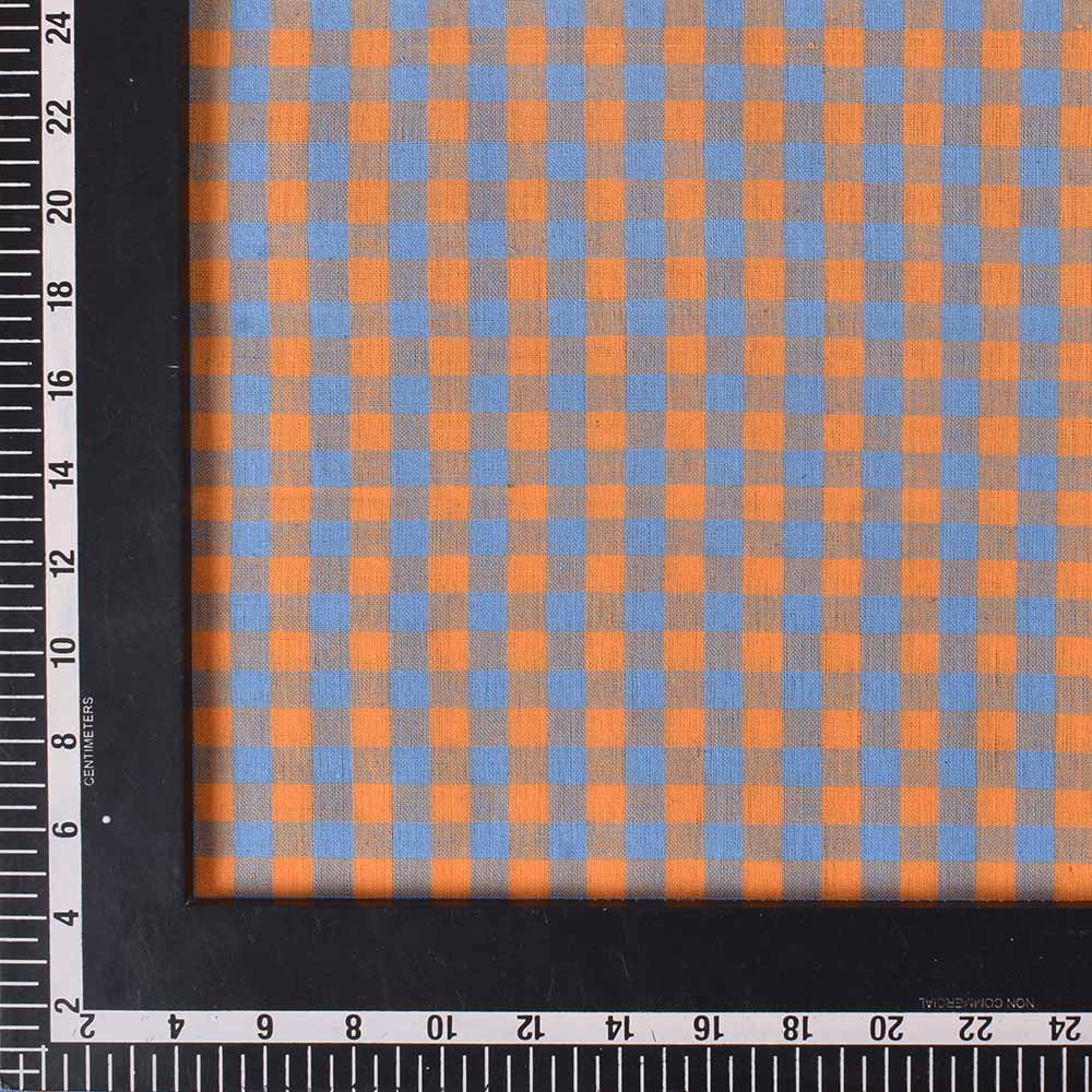 CHECK BLUE YELLOW PURE COTTON 95 GSM HANDWOVEN FABRIC