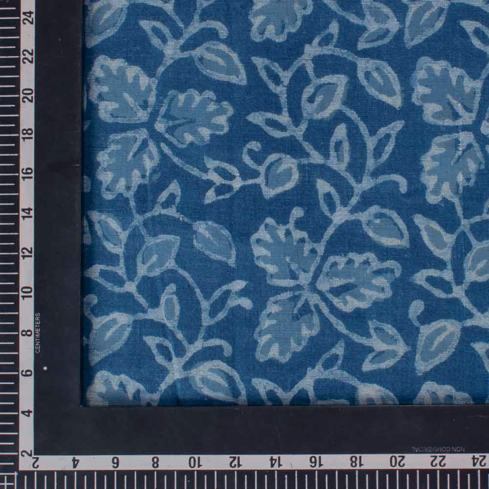 Natural Indigo Blue Block Printed Organic Khadi 174 GSM Handwoven Fabric