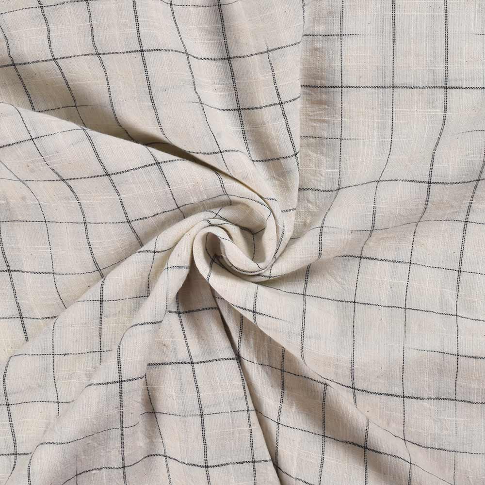 Check Cream & Black Yarn Tie Dye Cotton 80 GSM Handwoven Fabric