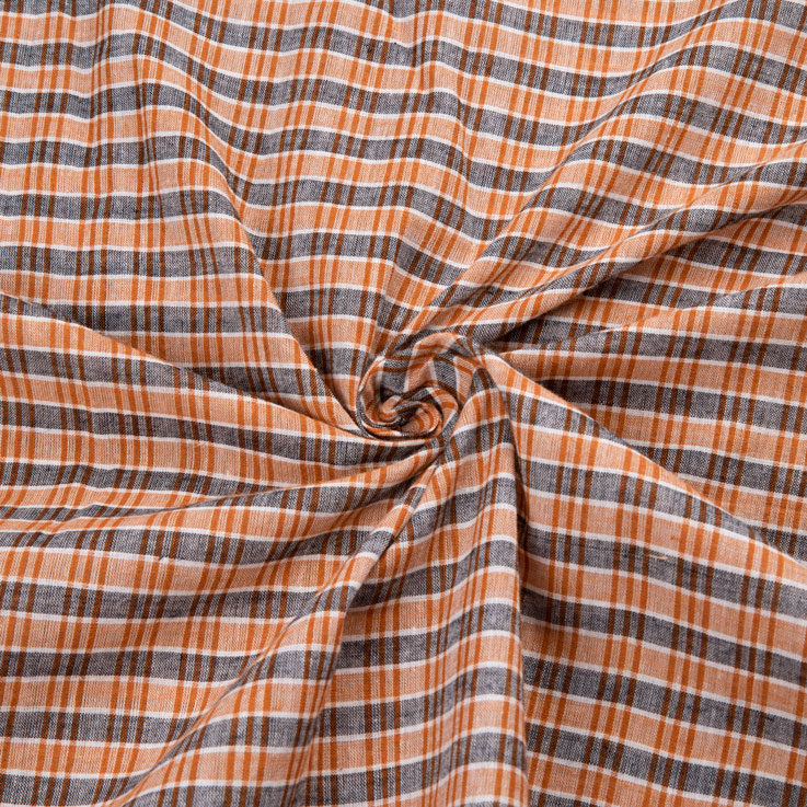 Check Orange Black Pure Cotton 65 GSM Handwoven Fabric