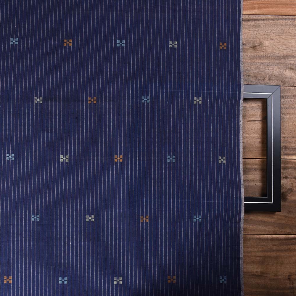 GEOMETRIC STRIPE BLUE JAMDANI PURE COTTON 55 GSM FABRIC