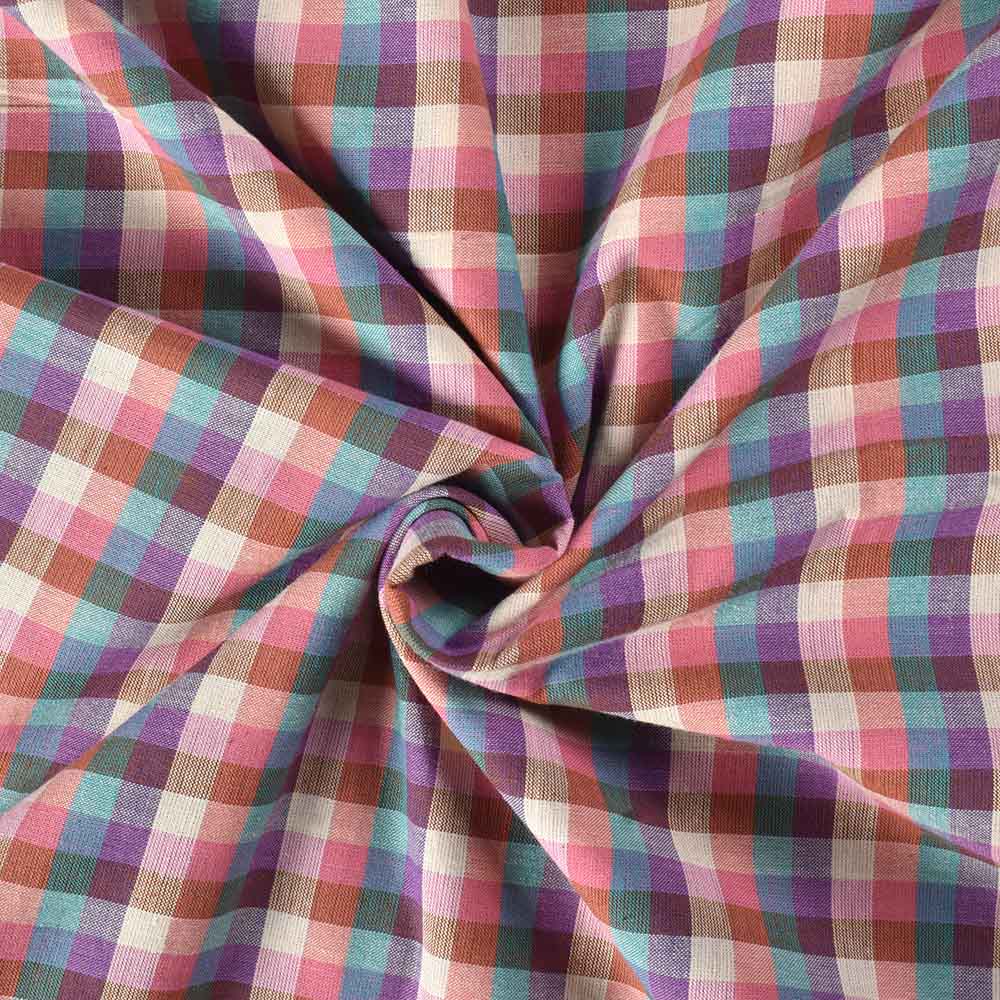 Check Multicolour Pure Cotton 97 GSM Handwoven Fabric 479