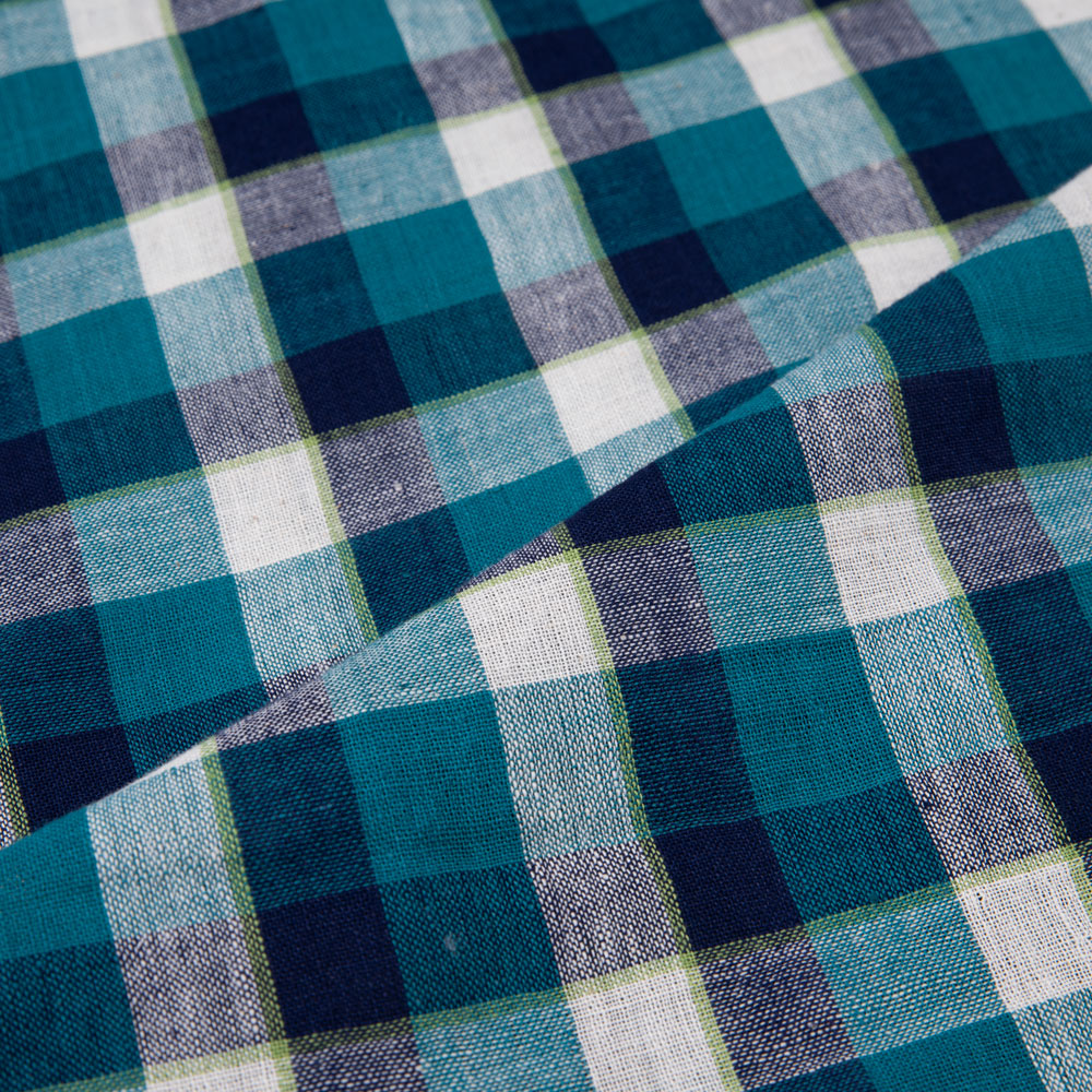 CHECK TEAL PURE COTTON 92 GSM HANDWOVEN FABRIC