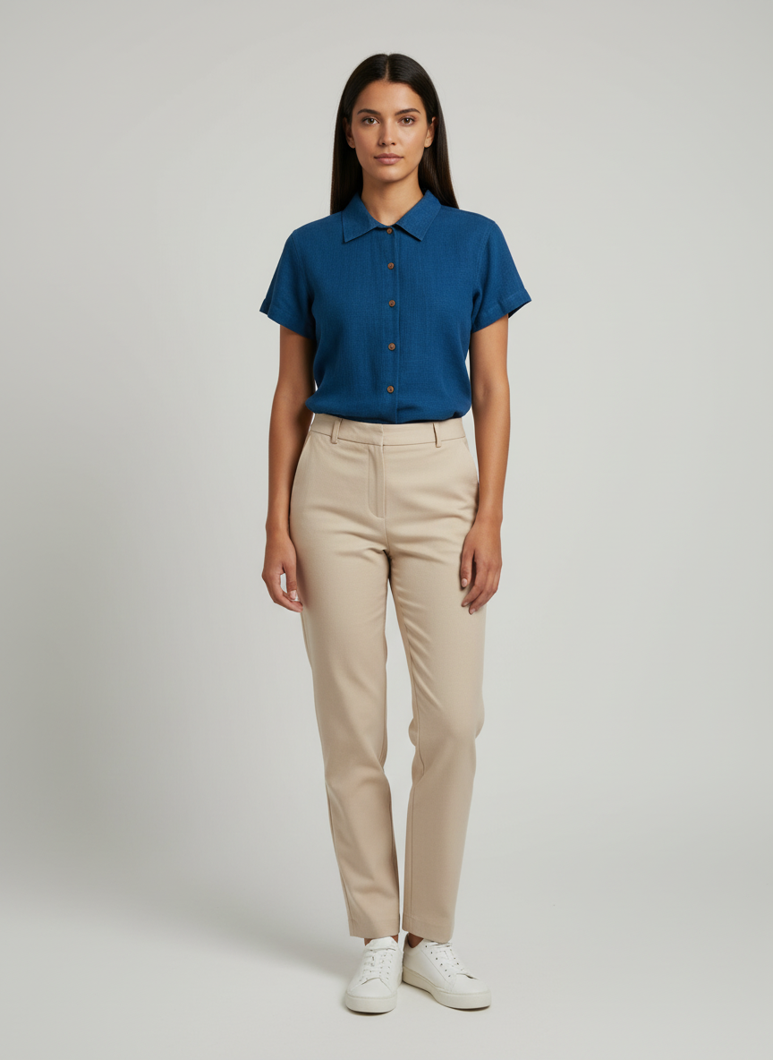 Freestyle Polo Collared Shirt With Center Placket Buttons