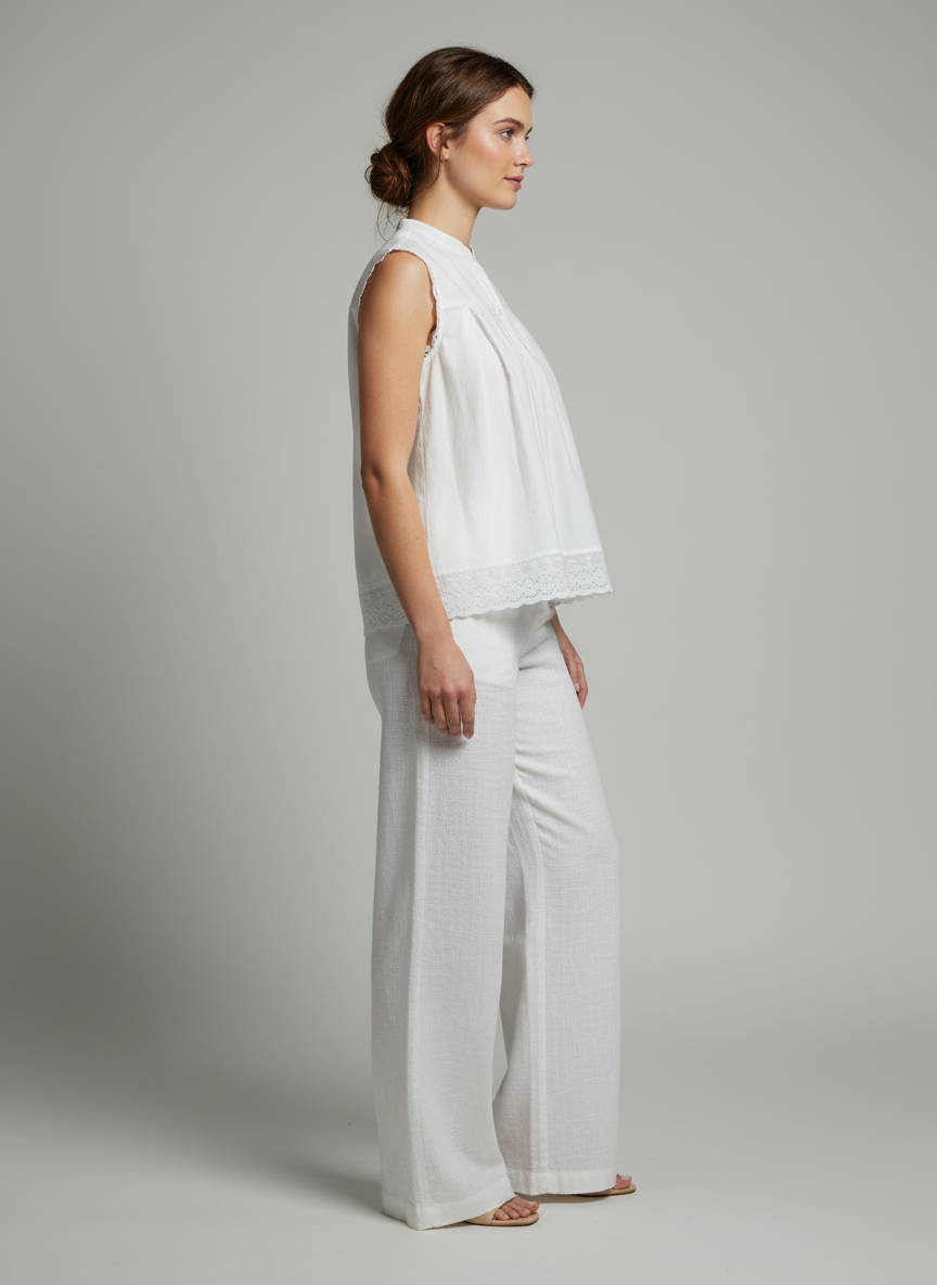 Lace Embellished Pleated Top
