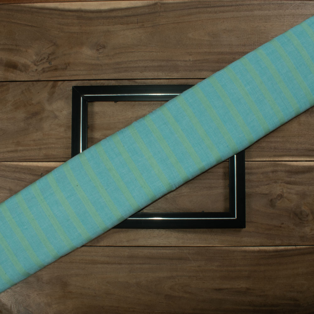 Stripe Blue Green Khadi Cotton 100 GSM Handwoven Fabric