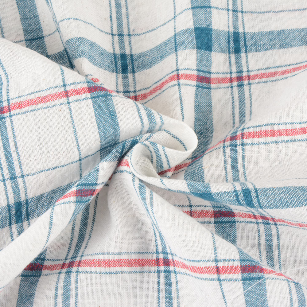 Check Blue & White Pure Khadi Fabric - 120 GSM Handspun & Handwoven
