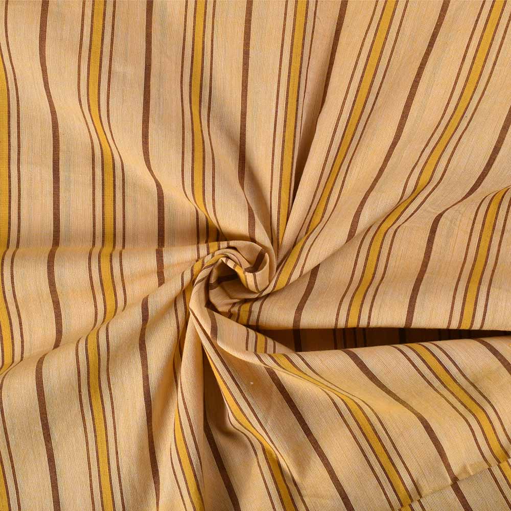 Stripe Yellow Brown Pure Cotton 100 GSM Handwoven Fabric
