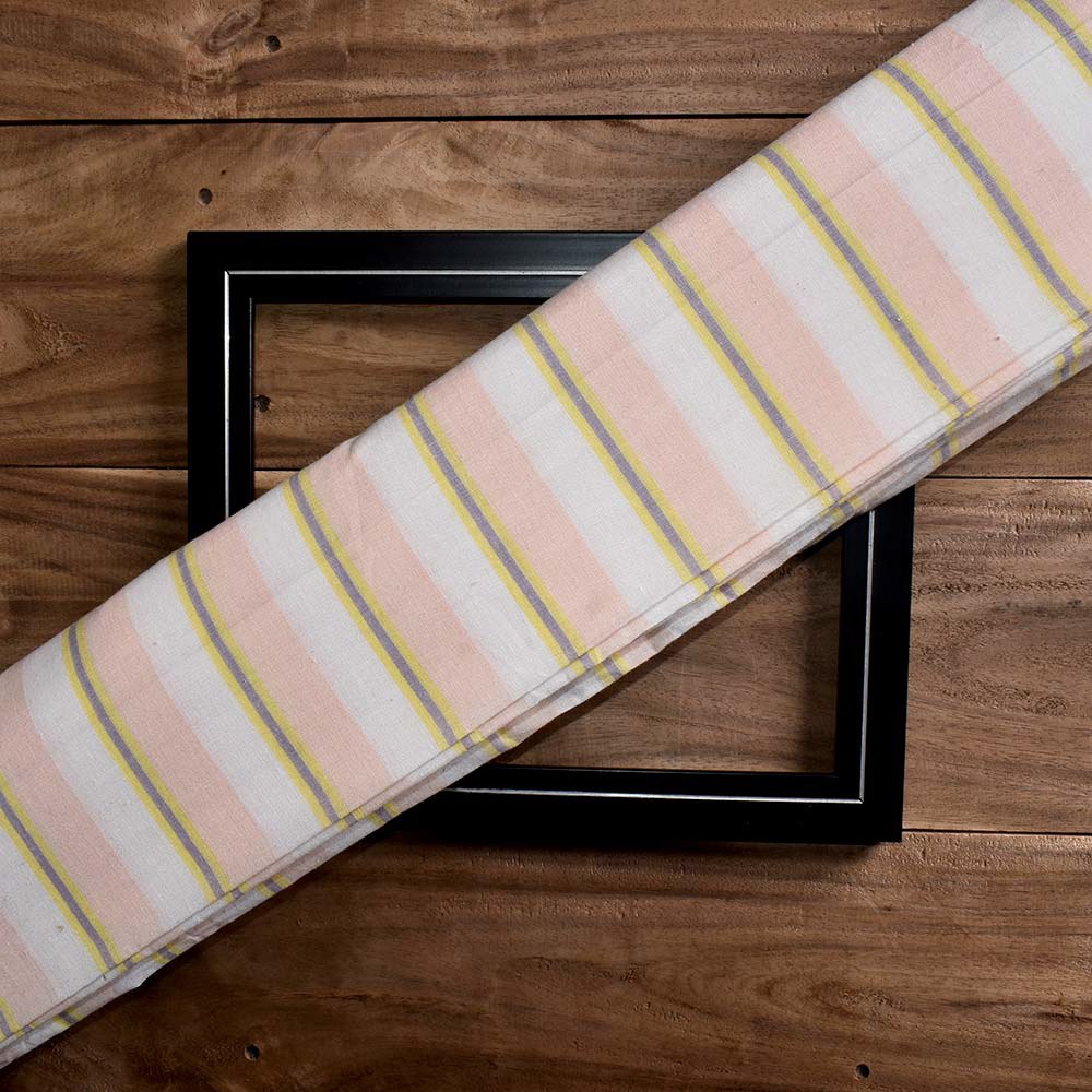Stripe Cream & Peach Mercerised Cotton 72 GSM Handwoven Fabric
