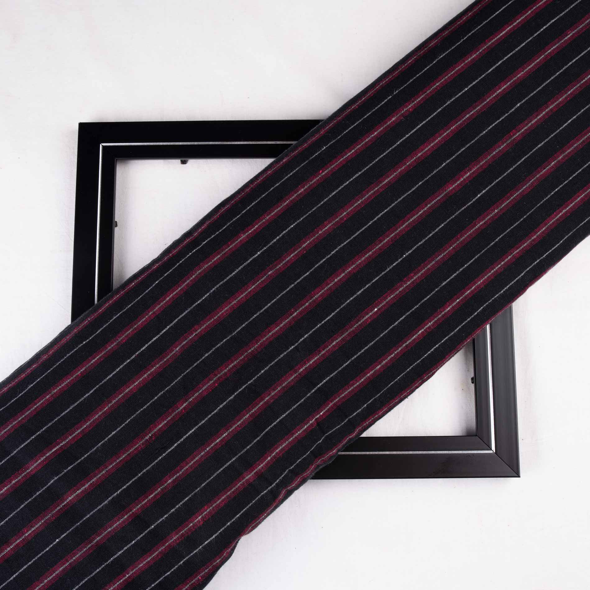 Stripe Black Khadi Cotton 155 GSM Handwoven Fabric