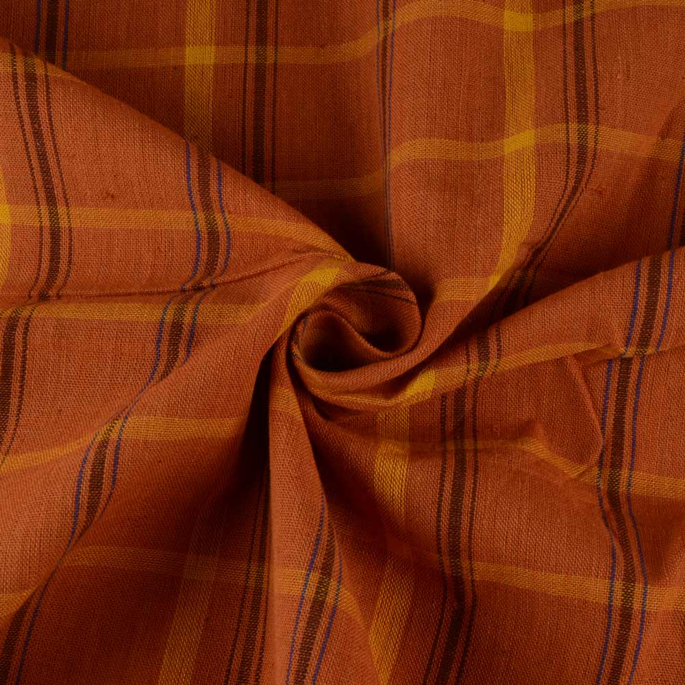Check Mustard Pure Cotton 107 GSM Handwoven Fabric