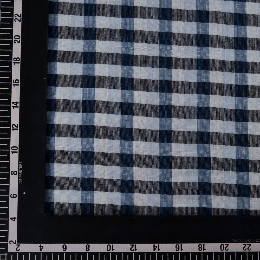 CHECK WHITE BLACK & BLUE KHADI COTTON 122 GSM HANDWOVEN FABRIC