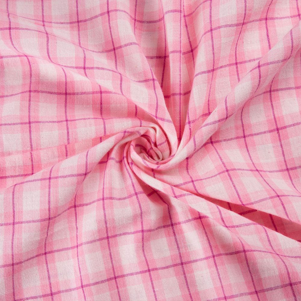 Check Pink Pure Cotton 82 GSM Handwoven Fabric