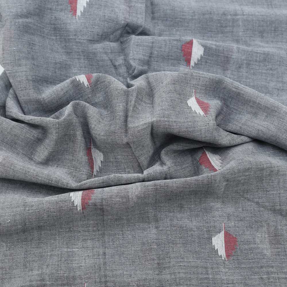 GEOMETRIC LIGHT GREY JAMDANI PURE COTTON 55 GSM FABRIC