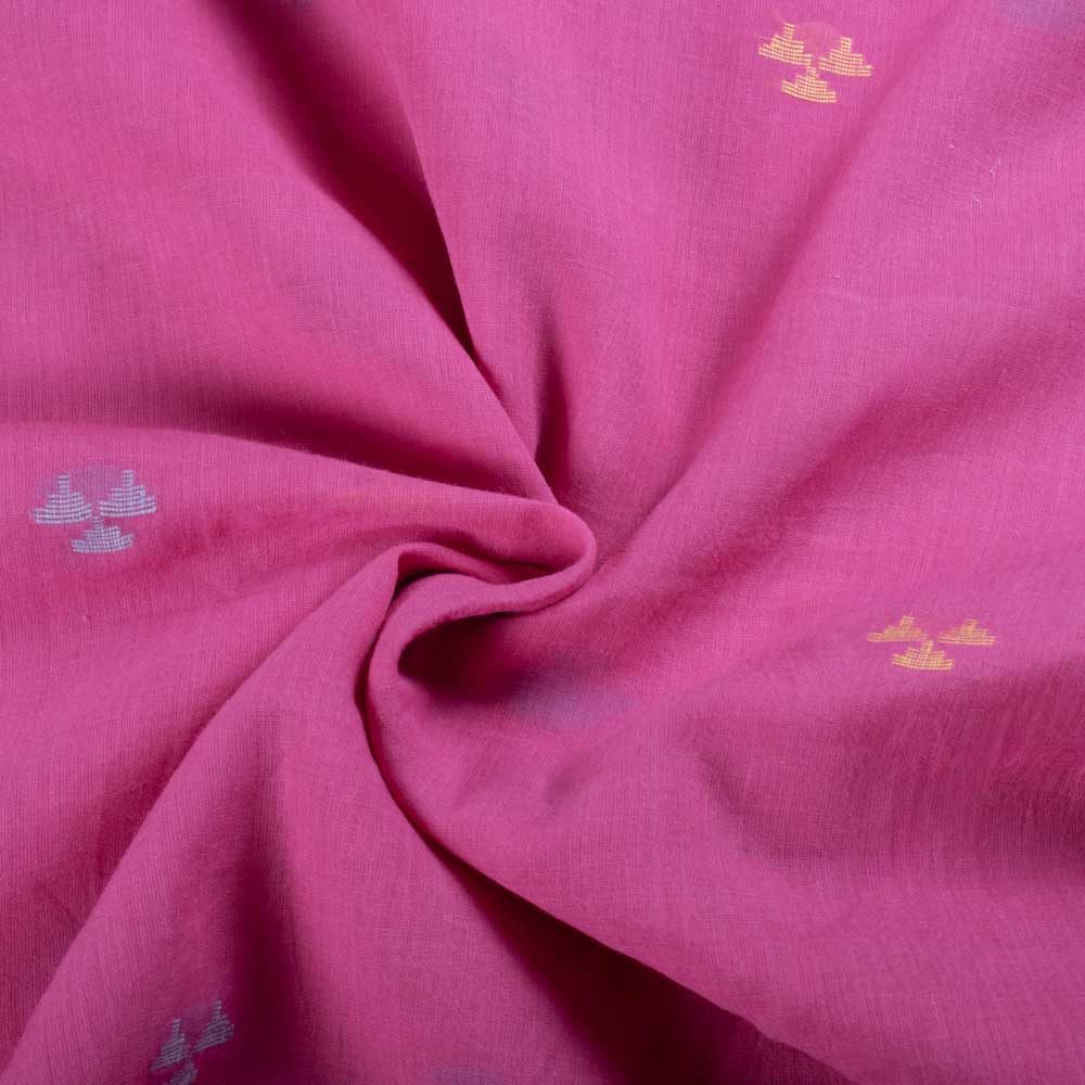 Plain Pink Base Pure Cotton 55 GSM Abstract Motif Jamdani Fabric