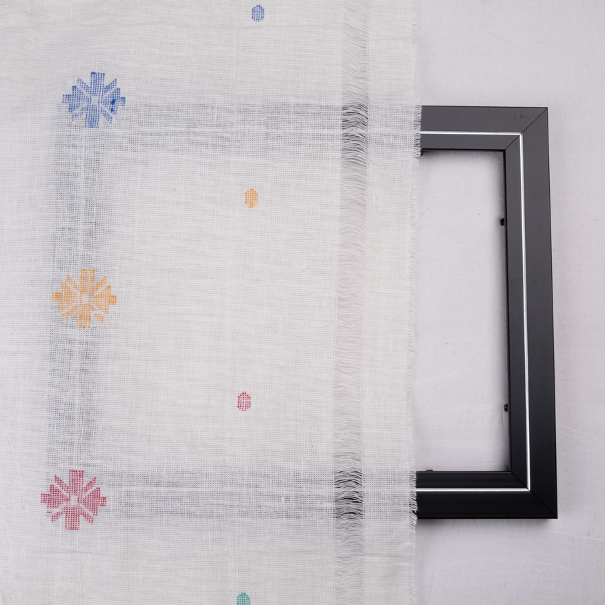 GEOMETRIC WHITE JAMDANI PURE KHADI 118 GSM HANDSPUN & HANDOWVEN FABRIC