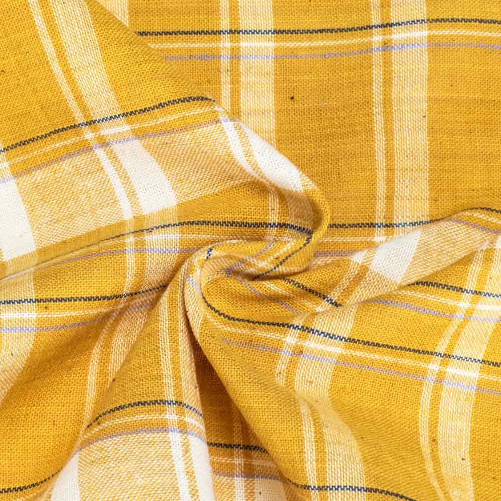 Check Yellow Pure Cotton 95 GSM Handwoven Fabric