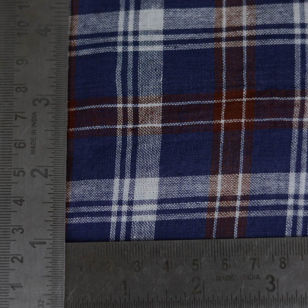CHECK BLUE PURE COTTON 88 GSM HANDWOVEN FABRIC