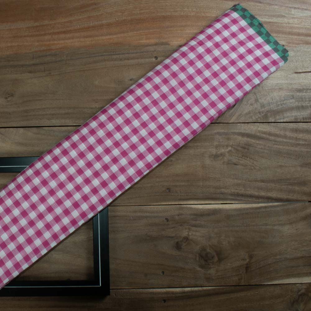 Check Pink White Pure Cotton 55 GSM Handwoven Fabric 
