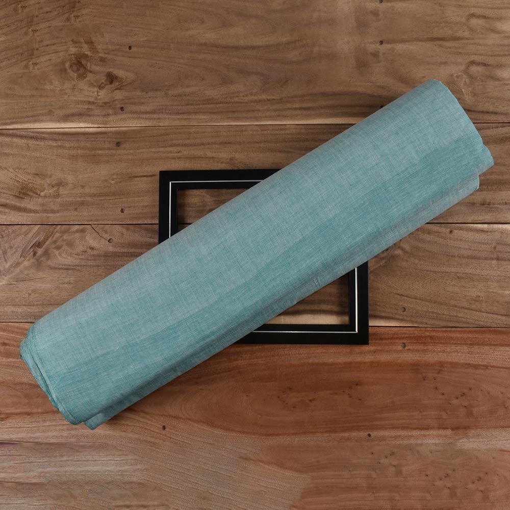 Chambray Teal Khadi Cotton 75 GSM Handwoven Fabric