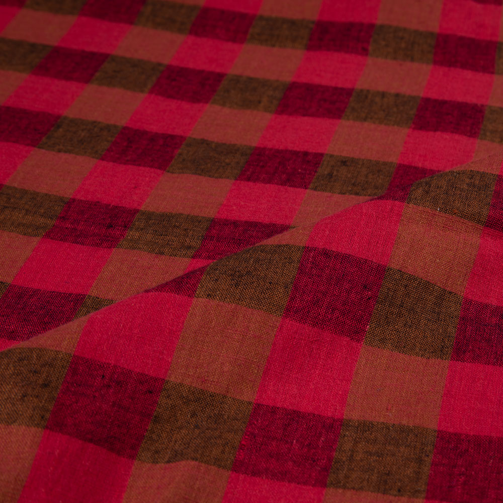 CHECK RED PURE COTTON 82 GSM HANDWOVEN FABRIC