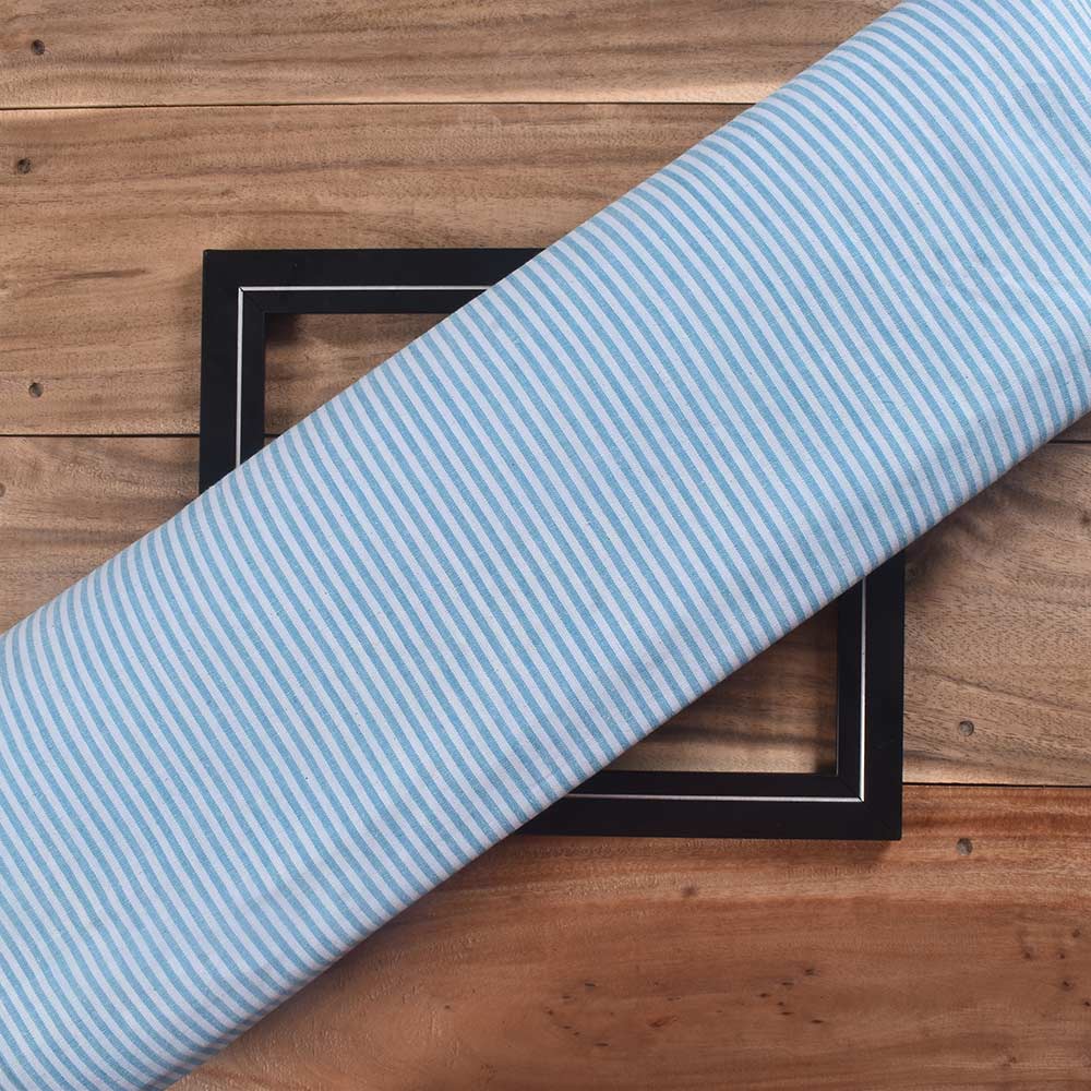 Stripe Blue Pure Cotton 120 GSM Handwoven Fabric