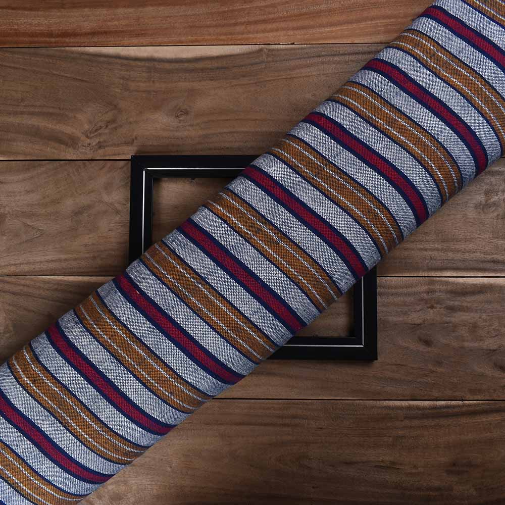 Stripe Multicolor Pure Khadi 250 GSM Handwoven Fabric 338