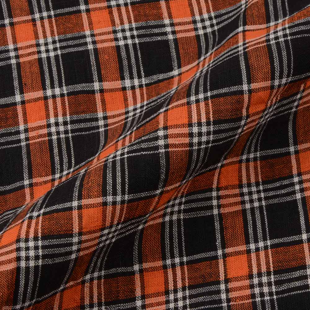 CHECK ORANGE & BLACK PURE COTTON 93 GSM HANDWOVEN FABRIC 118