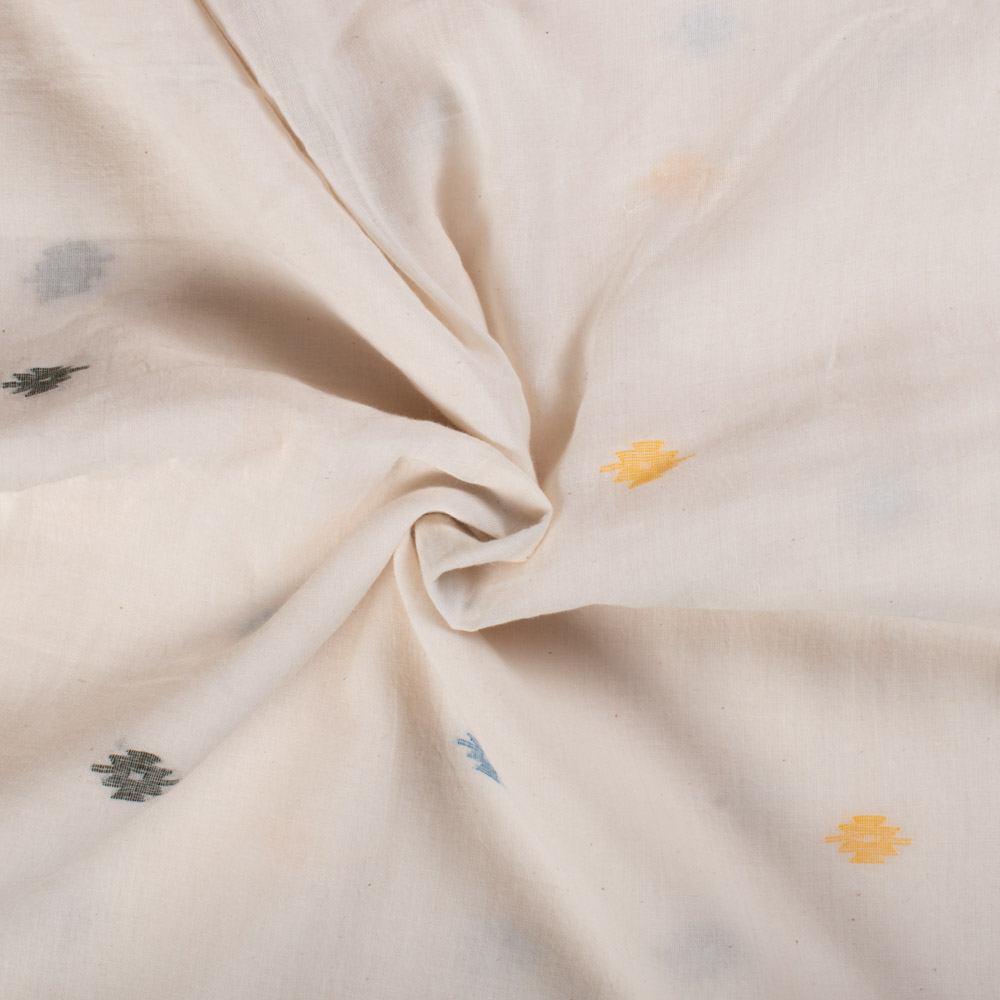 Off white Base Multicolor Pure Cotton 60 GSM Handwoven Fabric 75