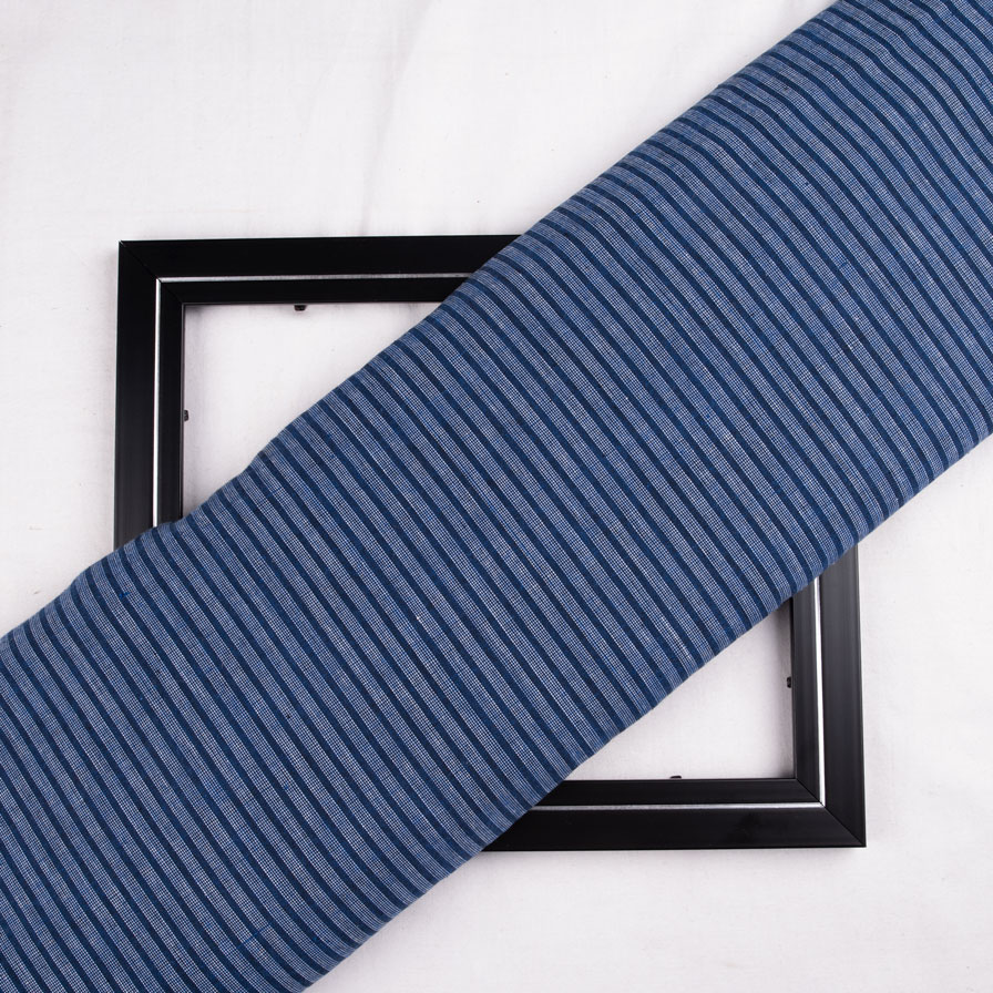Stripe Blue Pure Cotton 125 GSM Handwoven Fabric