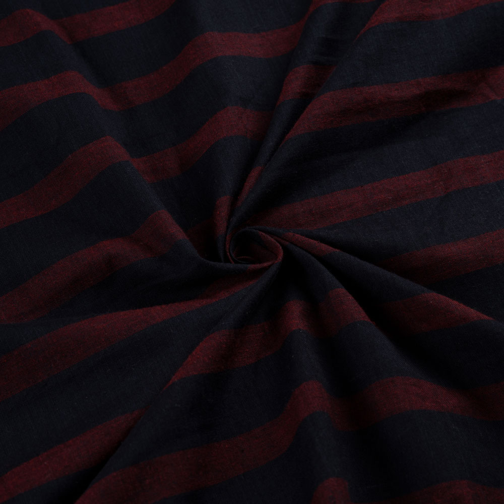 Stripe Black & Maroon Pure Cotton 77 GSM Handwoven Fabric