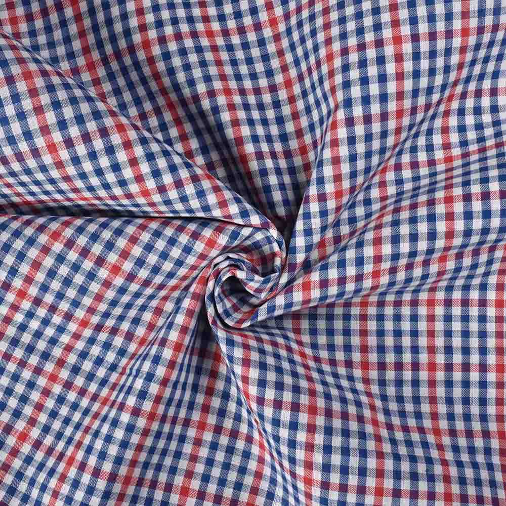 Check White Blue And Red Pure Cotton 92 GSM Handwoven Fabric