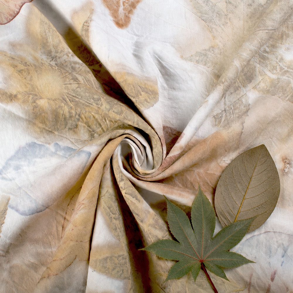 Botanical Leaf Eco Print Naturally Dyed Khadi Cotton Fabric 120 GSM