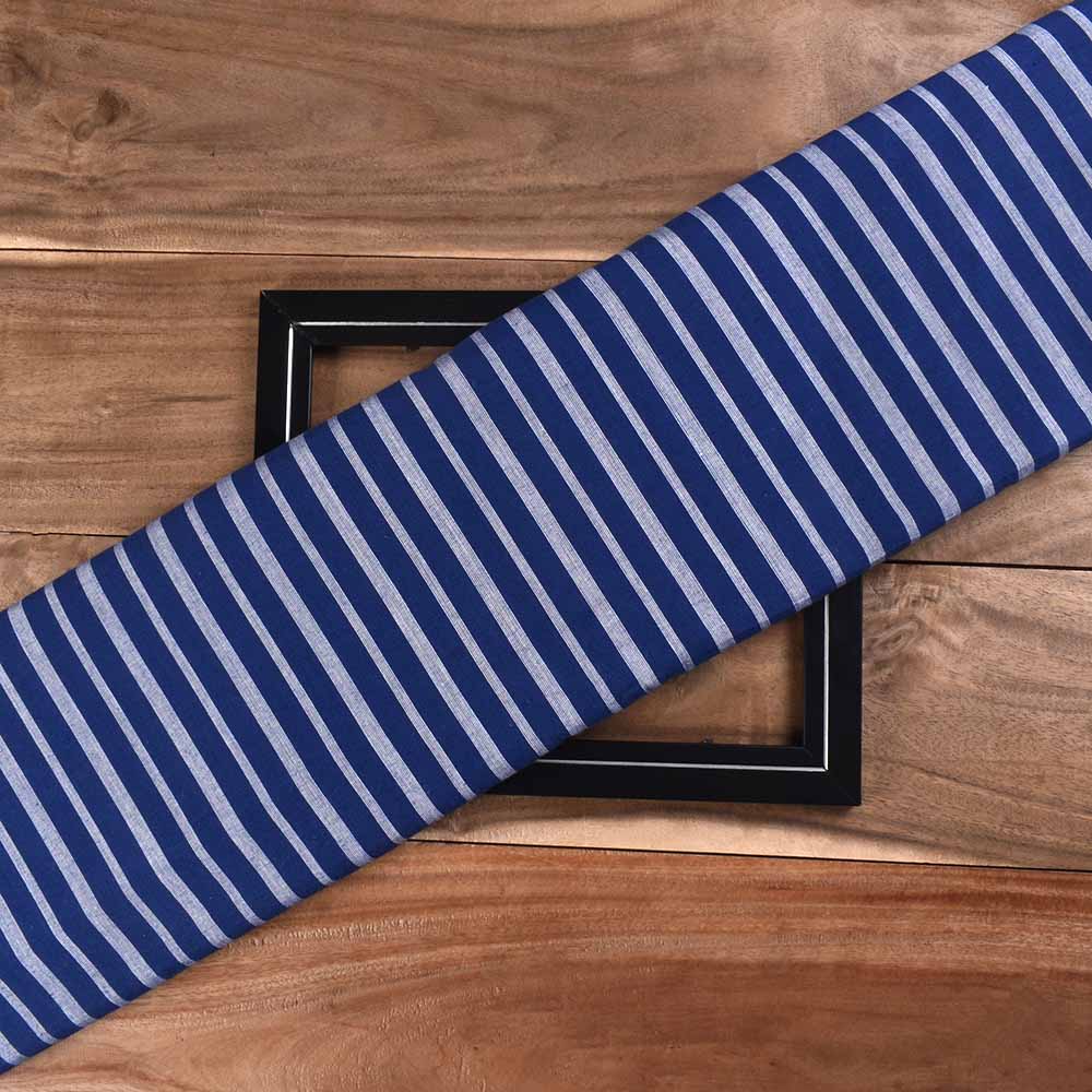 Stripe Blue White Pure Cotton 100 GSM Handwoven Fabric 293
