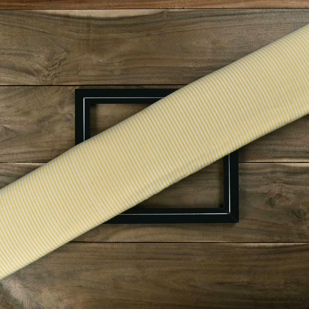 Stripe Yellow & White Pure Cotton 87 GSM Handwoven Fabric