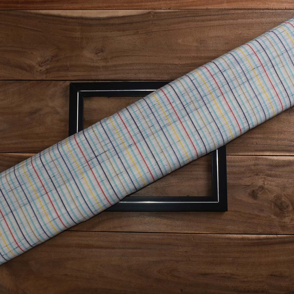 Stripe Multicolor Futki Khadi Cotton 110 GSM Handwoven Fabric