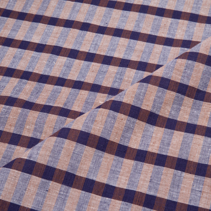CHECK BLUE & BROWN PURE COTTON 96 GSM HANDWOVEN FABRIC