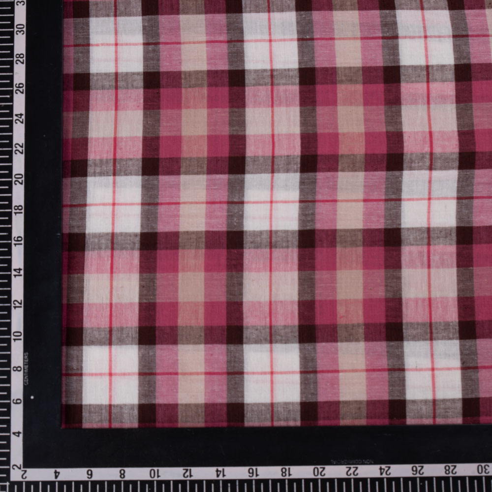 CHECK RED PURE COTTON 92 GSM HANDWOVEN FABRIC