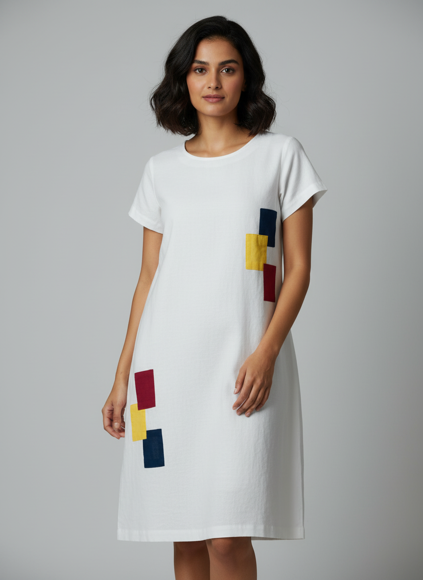 Multi Colour Patch Work A-Line Dress