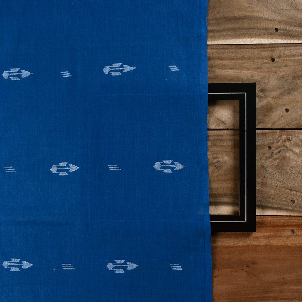 GEOMETRIC BLUE JAMDANI PURE COTTON 64 GSM HANDWOVEN FABRIC